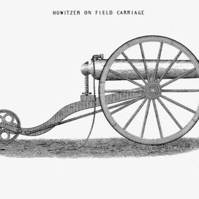 Vintage line engraving of a Civil War Dahlgren boat howitzer in profile view.
