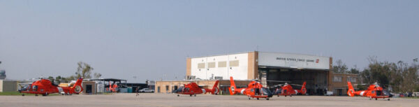 Photo: Coast Guard rescue helicopters line the tarmac at Air Station New Orleans in Belle Chasse, LA.
