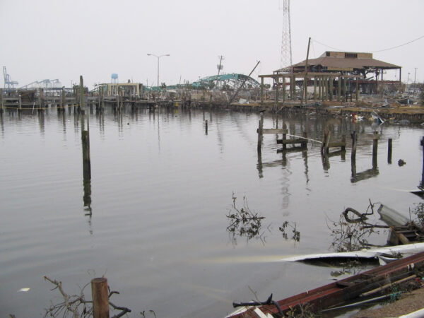Photo: Coast Guard Station Gulfport Mississippi in ruins following Hurricane Katrina.