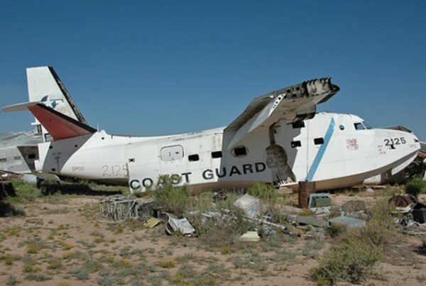 A photo of the 2125 sitting in the hot Tucson sun at “The Boneyard” ready for scrapping after serving as a spare parts aircraft.