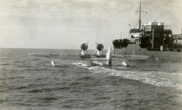 Photo: Coast Guard Plane Antares lands near steamer Samuel Q. Chase.