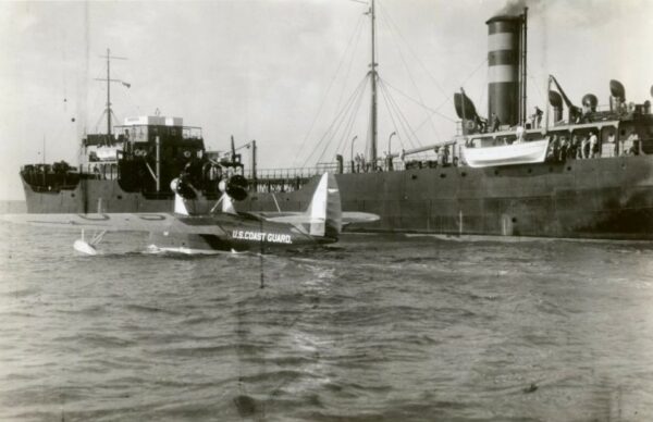 Photo: Coast Guard Plane Antares lands near steamer Samuel Q. Chase.