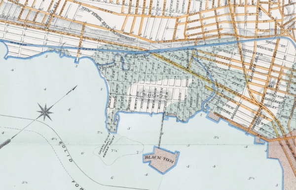 Map: Location of Black Tom Island off of Jersey City