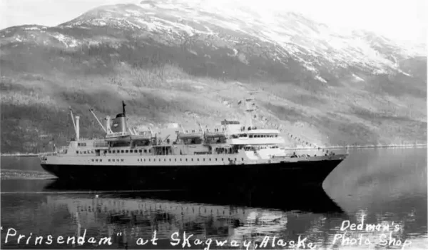 Photo: Cruise ship Prinsendam at Skagway, Alaska.