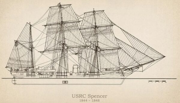 Pen and ink drawing of starboard profile of USRC Spencer.
