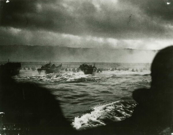 Photo: View from landing craft as visibility is impaired while troops storm the beaches of Normandy.