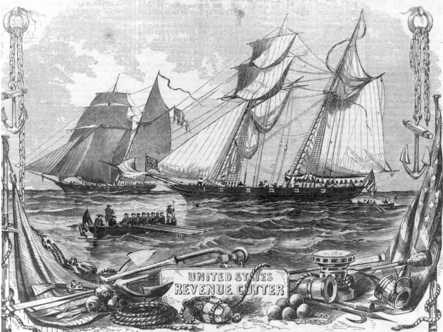 An engraving portraying another of Martin’s cutters, the sailing Revenue Cutter Morris.