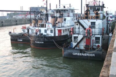 Photo: Tenders Clamp, Pamlico and Greenbrier docked.