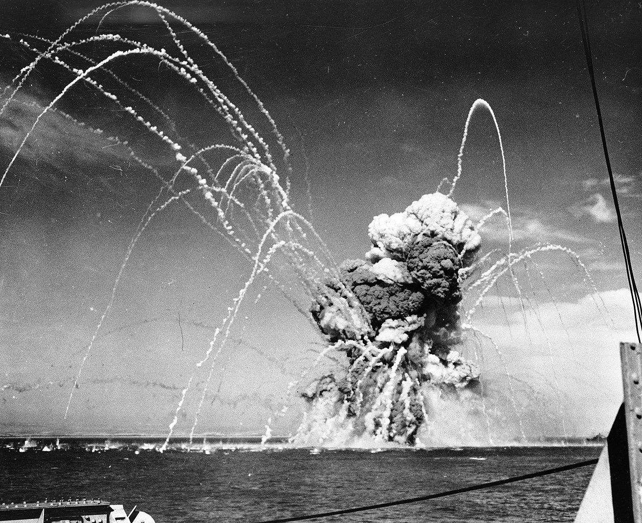 Photo: A detonation on the Liberty Ship S.S. Robert Rowan.