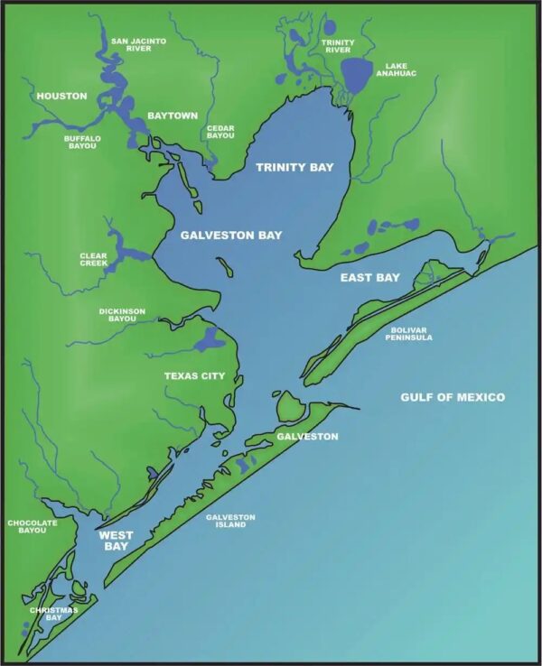 Map of the Galveston Bay area.