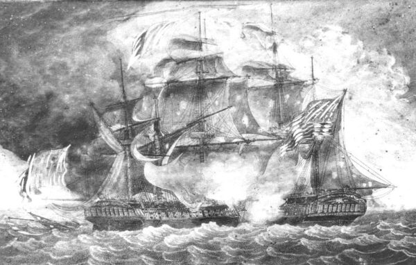 Illustration: French frigate Insurgent in battle with the USS Constellation.