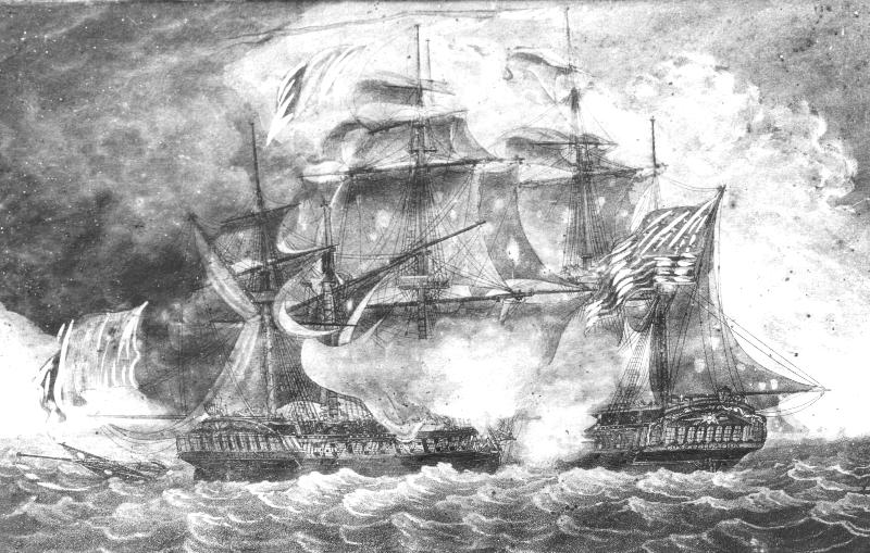 Illustration: French frigate Insurgent in battle with the USS Constellation.
