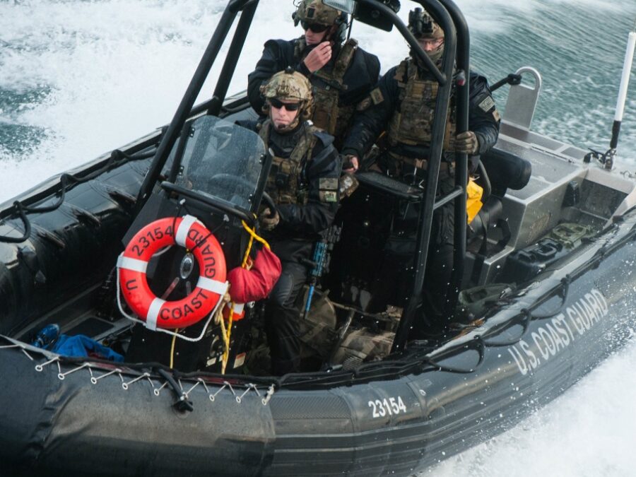 Photo: MSRT members deployed in a special rigid-hull inflatable patrol boat.