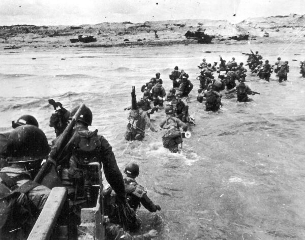 Photo: American troops disembarking from an LCVP at Utah Beach during the D-Day landings.