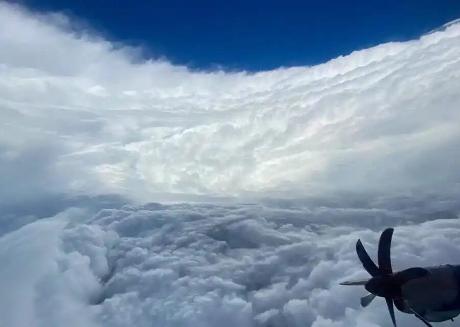 Photo: Interior view of an eye of a hurricane.