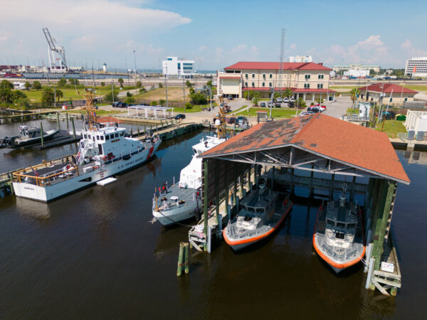 Photo: Coast Guard Station Gulfport in Gulfport, Mississippi, August 2, 2023 as seem from the water.