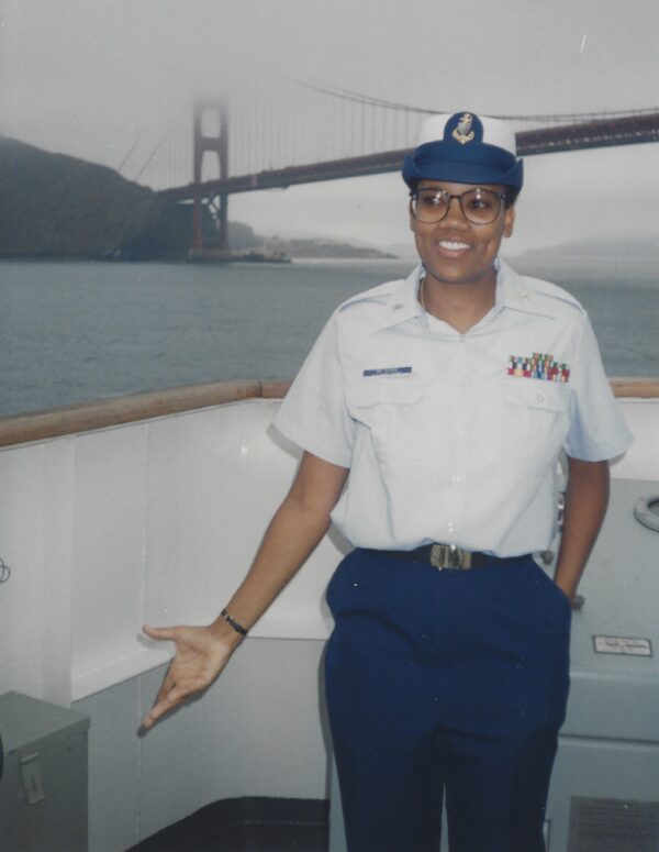 Photograph taken of Chief McShan from the stern of the high-endurance cutter Sherman, while she served on board that cutter.