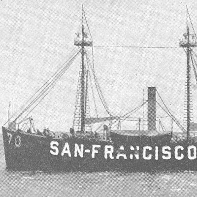 Vintage black and white image of Lightship 70.