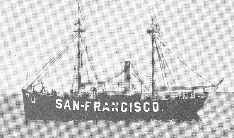 Vintage black and white image of Lightship 70.
