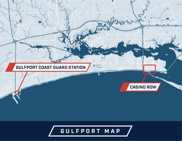 Map: Highlighting locations of Coast Guard Station Gulfport and Casino Row.