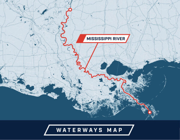 Map: Highlighting the location of blocking of Mississippi River
