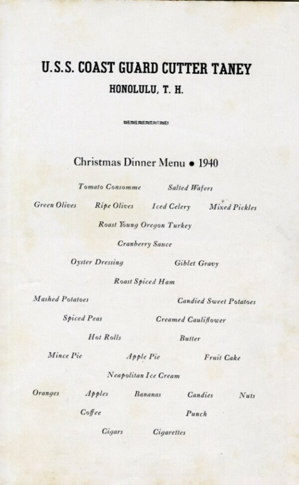 Christmas menu listing courses