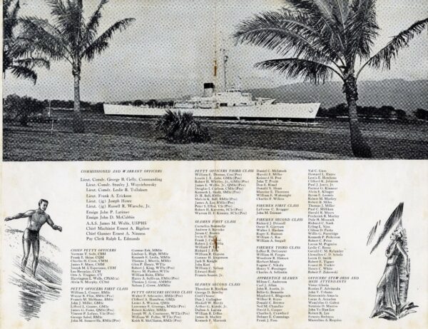 Photo of the Taney followed by roster of crewmembers.